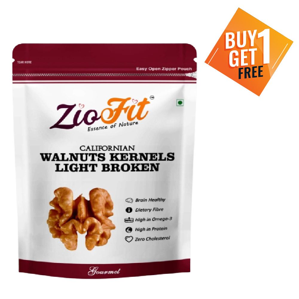 Ziofit Dry Fruits - Extra Light Broken Walnut Kernels, 250g (Buy 1 Get 1 Free)