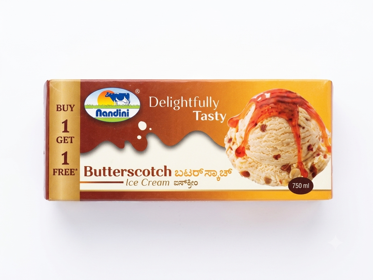 Nandini Ice Cream Carton - Butterscotch, 750ml (Buy 1 Get 1 Free)