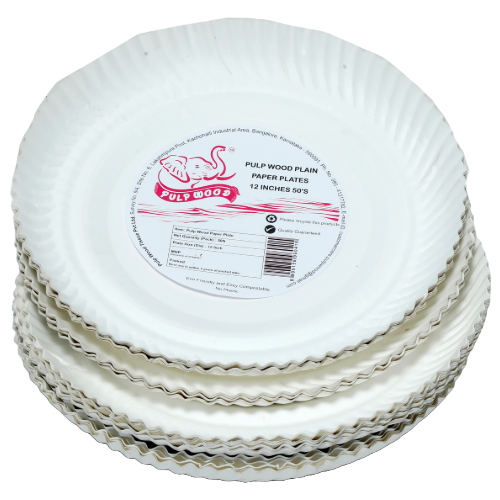 Pulp Wood Plain Paper Plates, 25pc (12 inch)
