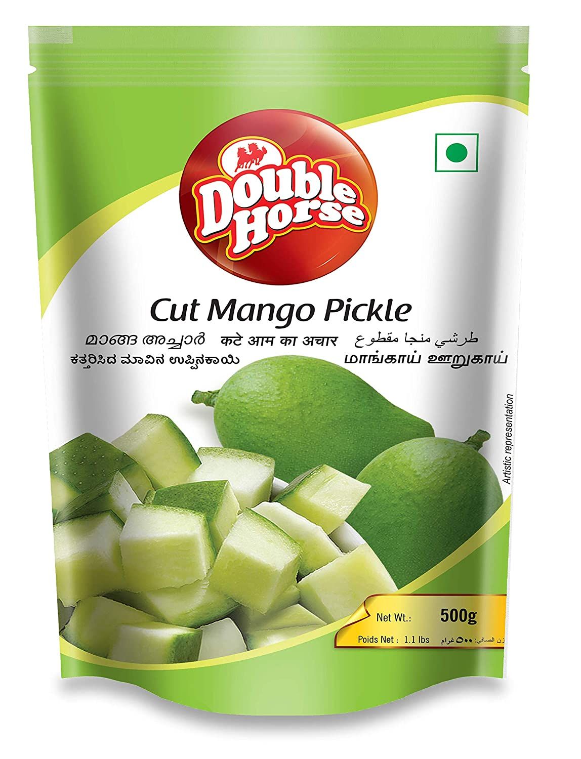 Double Horse Pickle Pouch - Cut Mango, 500g