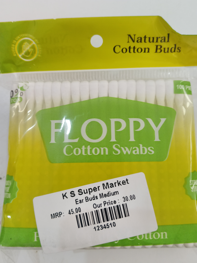 Floppy Cotton Swabs Ear Buds Pouch - Medium, 100pc