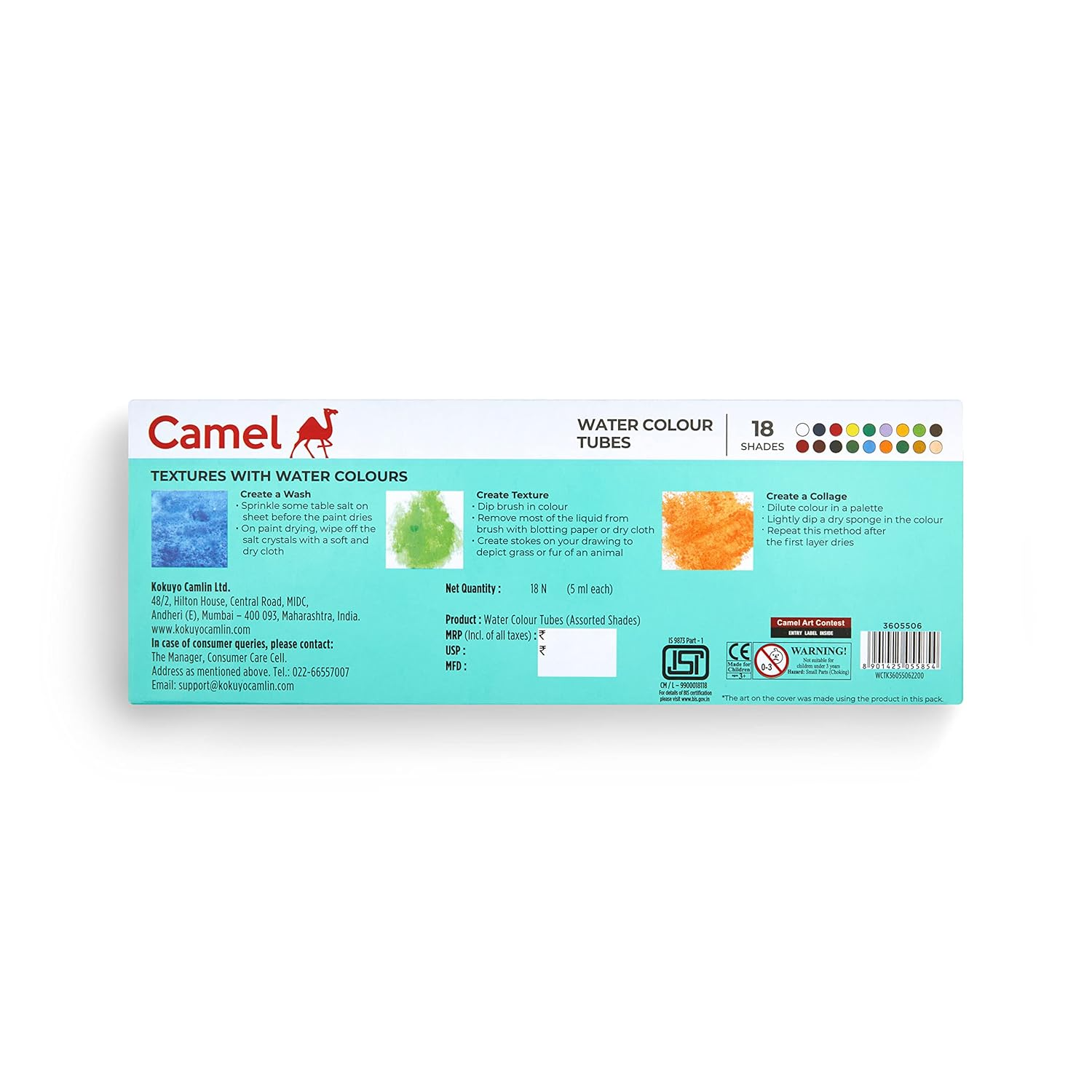 Camel Water Colour Tubes - 18 Shades (5ml each)